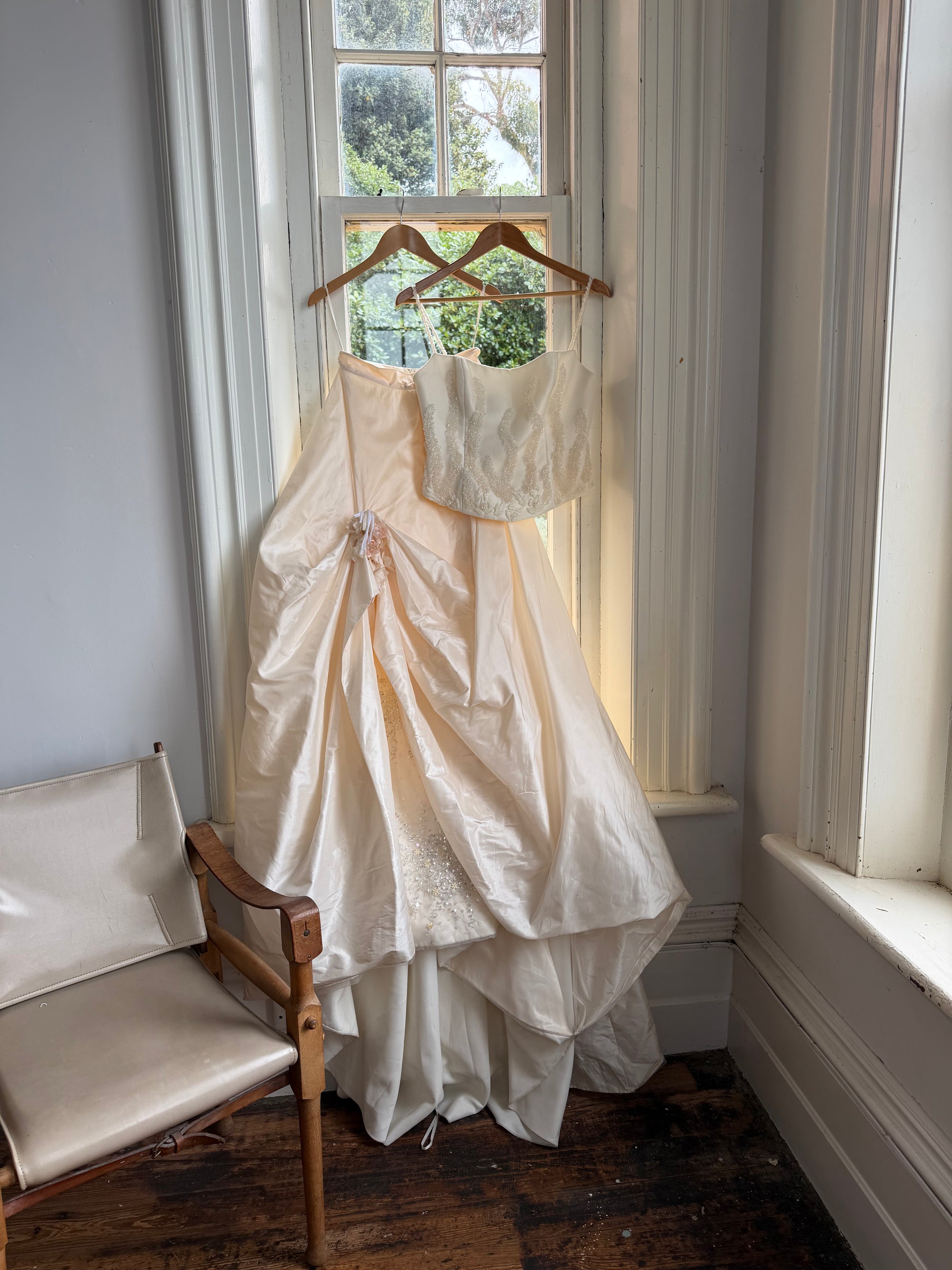 Vintage 80s Mermaid Silk Taffeta Bridal Ballgown Set
