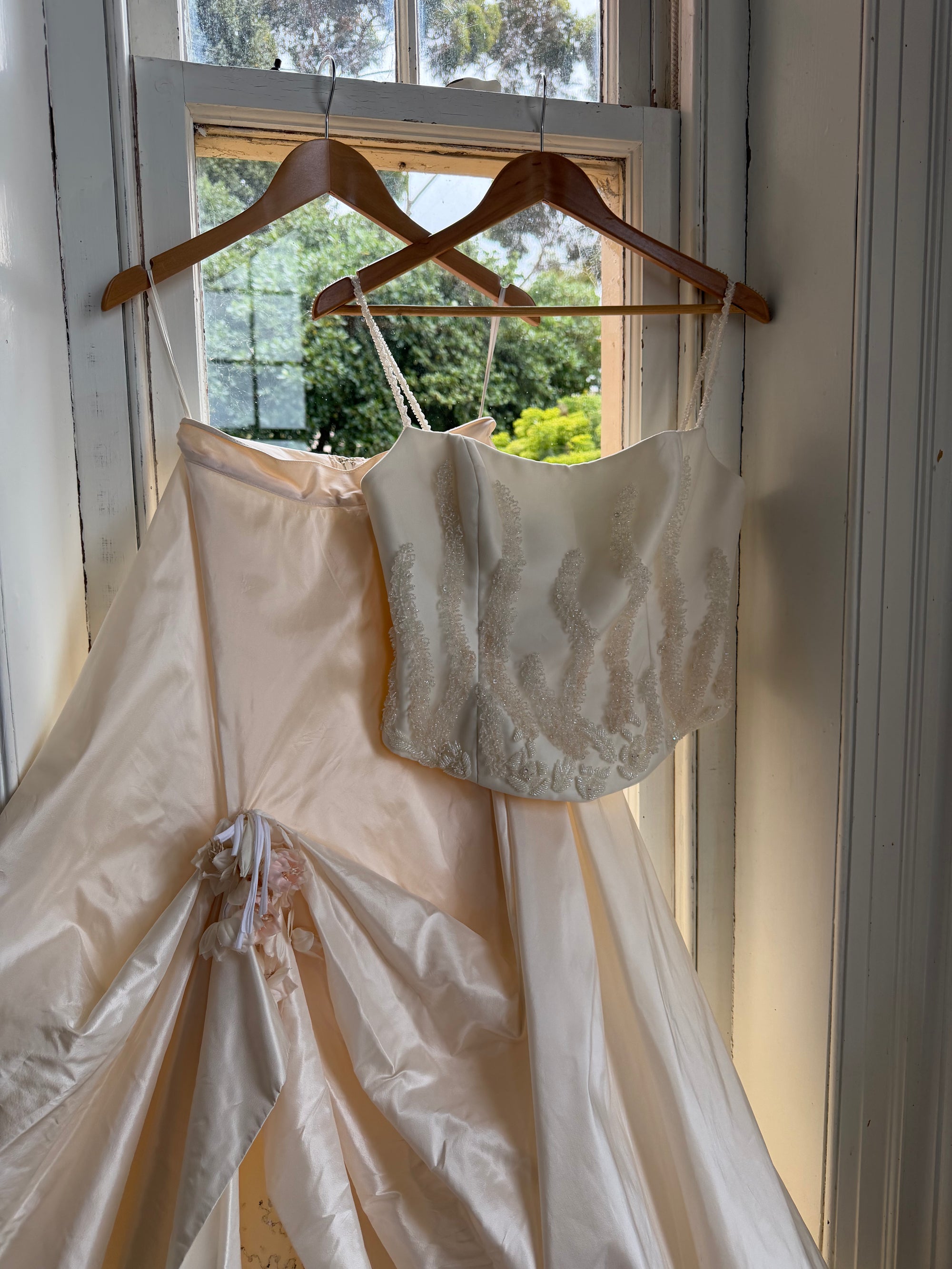 Vintage 80s Mermaid Silk Taffeta Bridal Ballgown Set