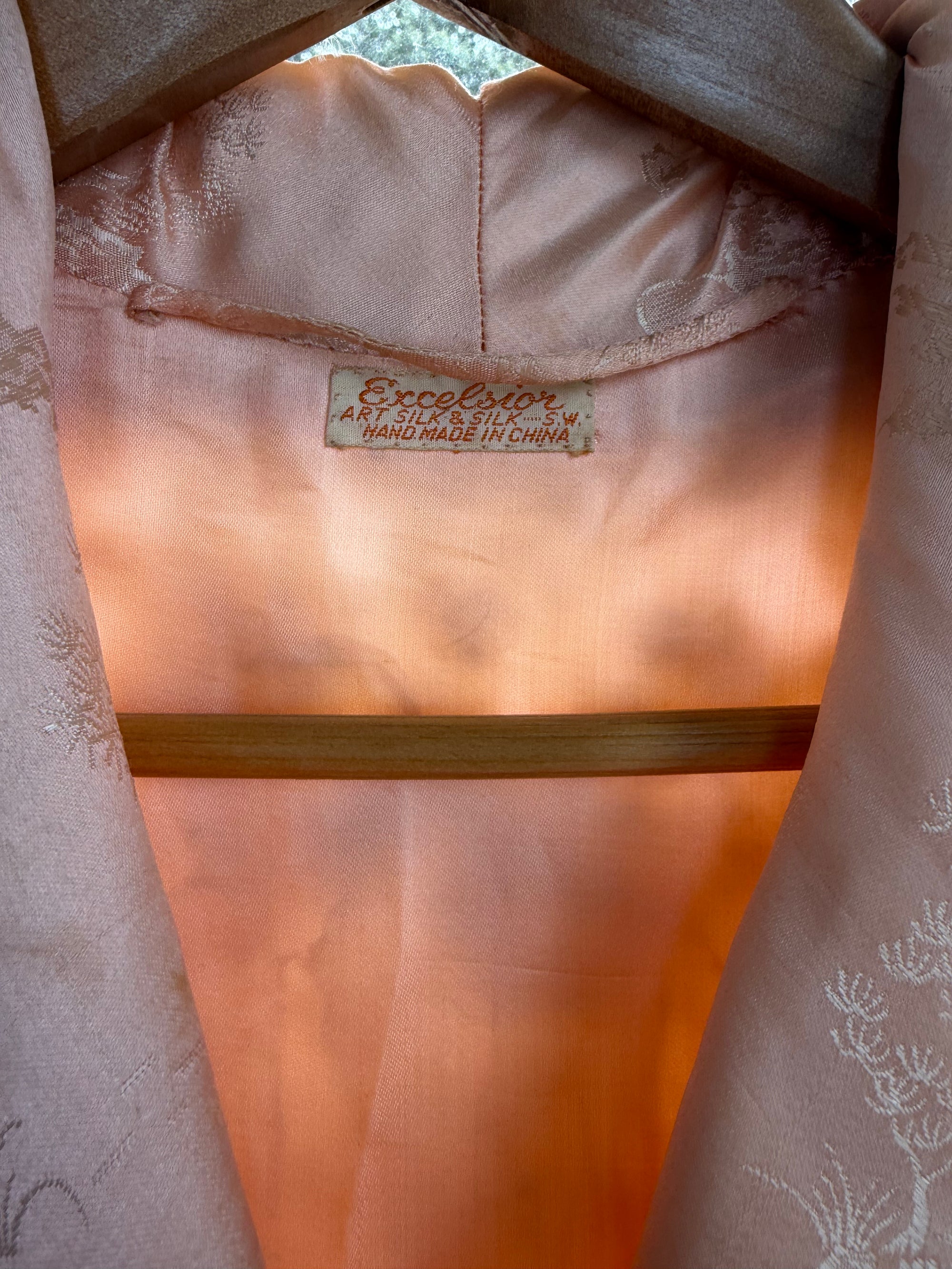 Vintage 40s Blush Quilted Trapunto Silk Satin Coat