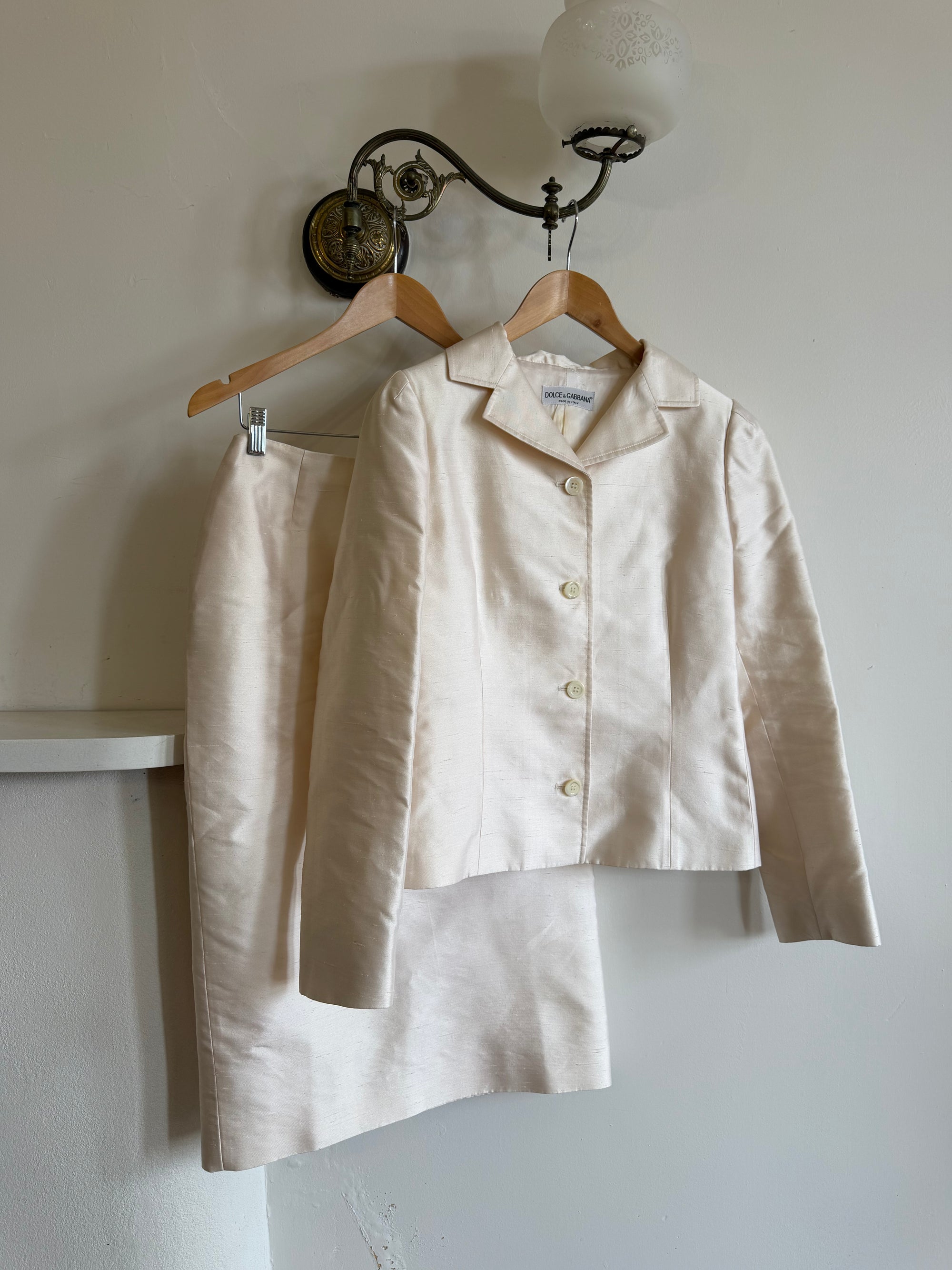 Vintage 90s Dolce &amp; Gabbana Ivory Silk Shantung Two-Piece Bridal Suit