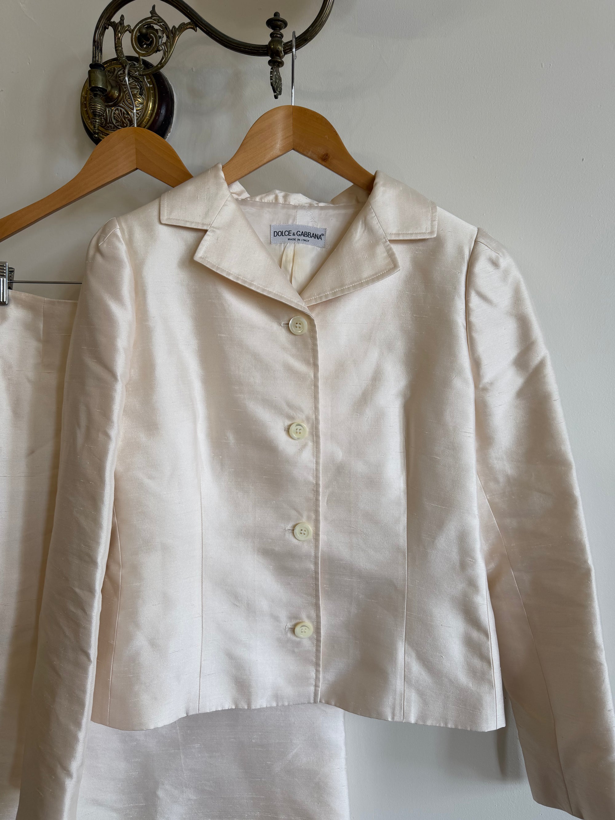 Vintage 90s Dolce &amp; Gabbana Ivory Silk Shantung Two-Piece Bridal Suit