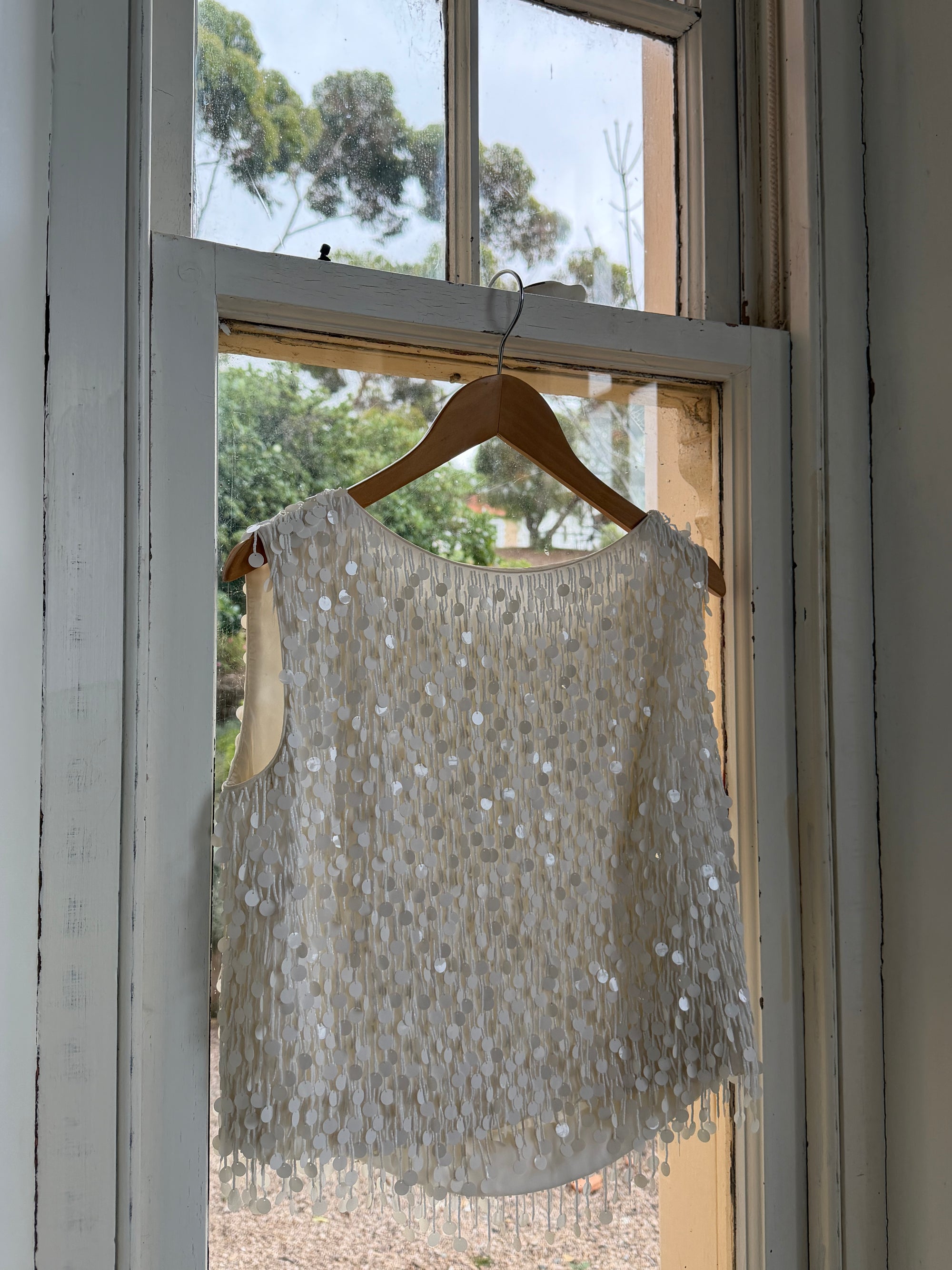 Vintage 60s White Paillette Sequin Top