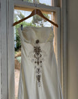 Vintage Y2K Pleated Strapless Gold Embellished Bridal Dress