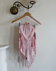 Vintage Y2K Rose Silk Beaded Fringe Halter Top