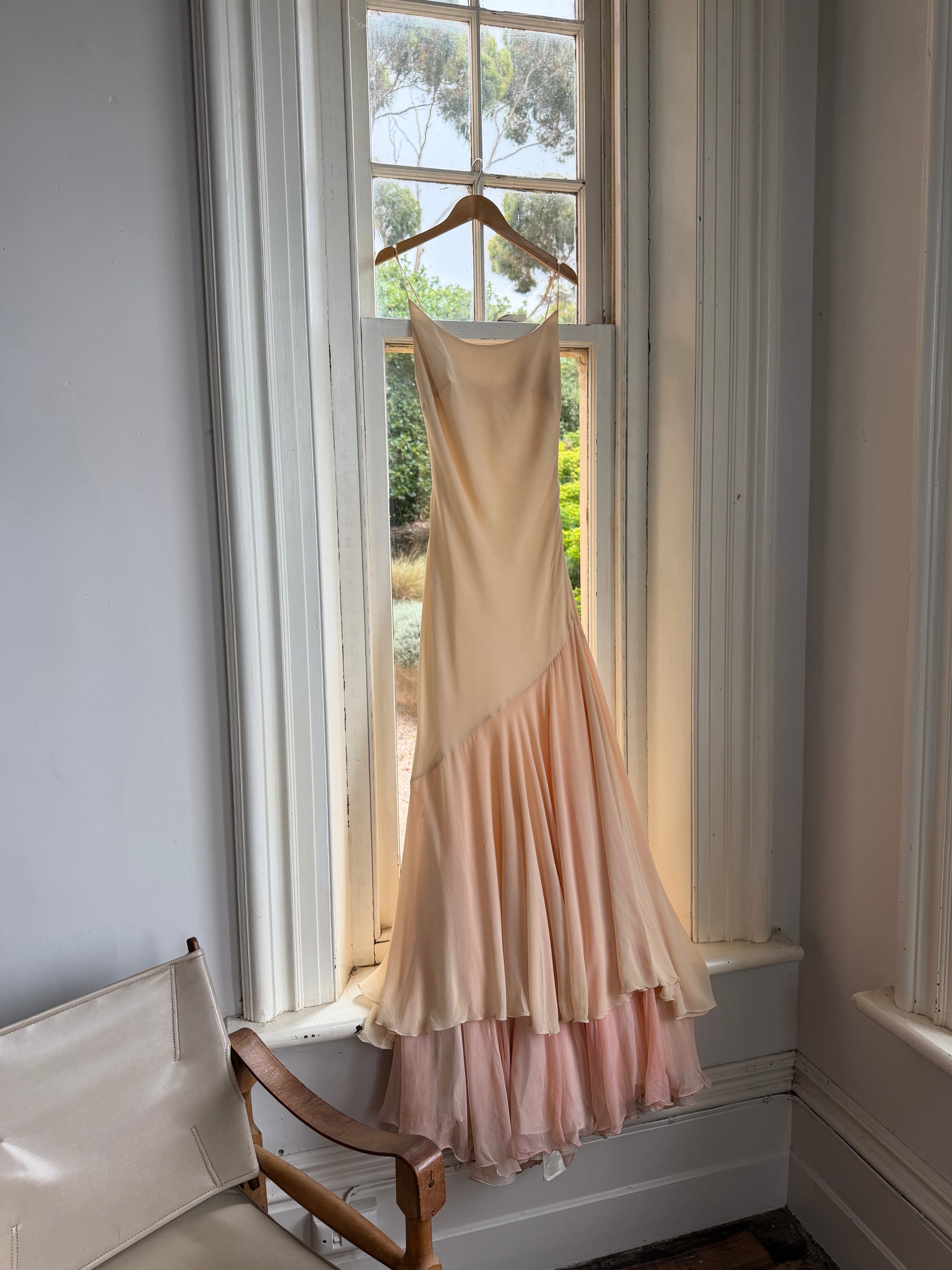 Vintage 90s Italian Silk Nude Ombre Sunrise Slip Gown