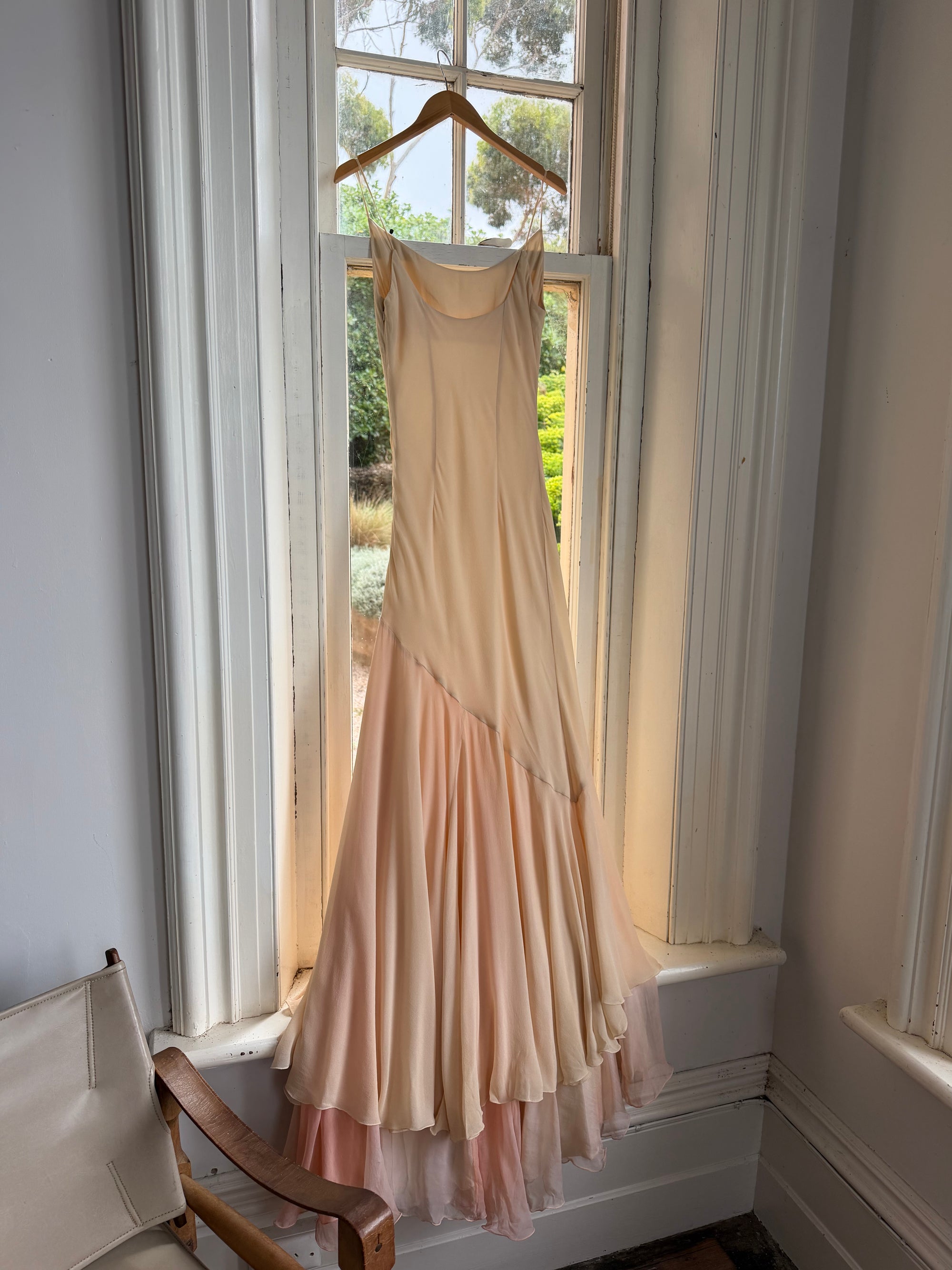 Vintage 90s Italian Silk Nude Ombre Sunrise Slip Gown