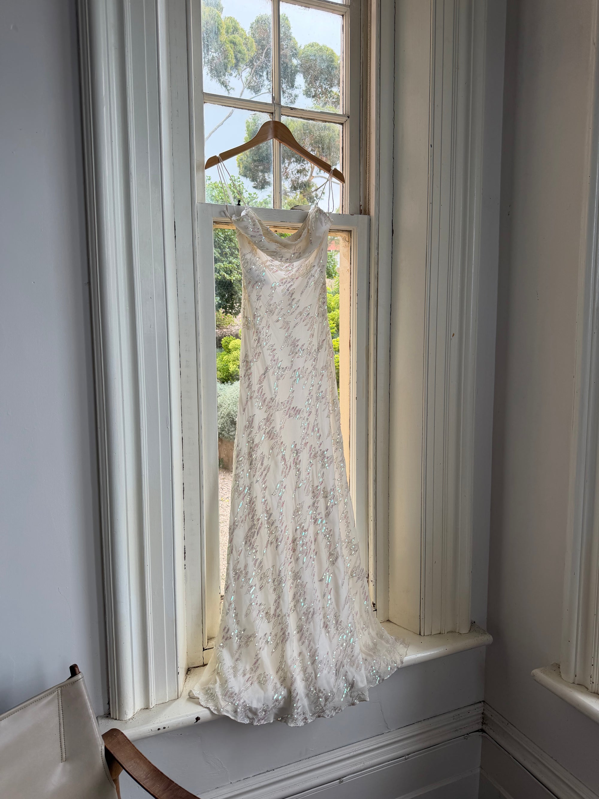 Vintage 90s Iridescent Sequin Bias Slip Dress