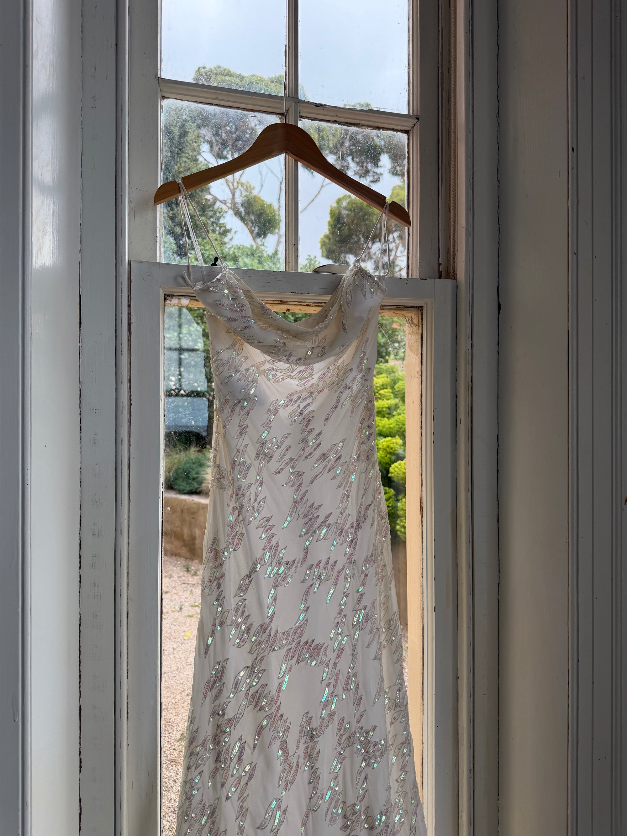 Vintage 90s Iridescent Sequin Bias Slip Dress
