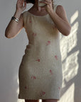 Vintage 60s Sequin Wool Knit Dress Pink Petite Florals