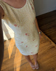 Vintage 60s Sequin Wool Knit Dress Pink Petite Florals