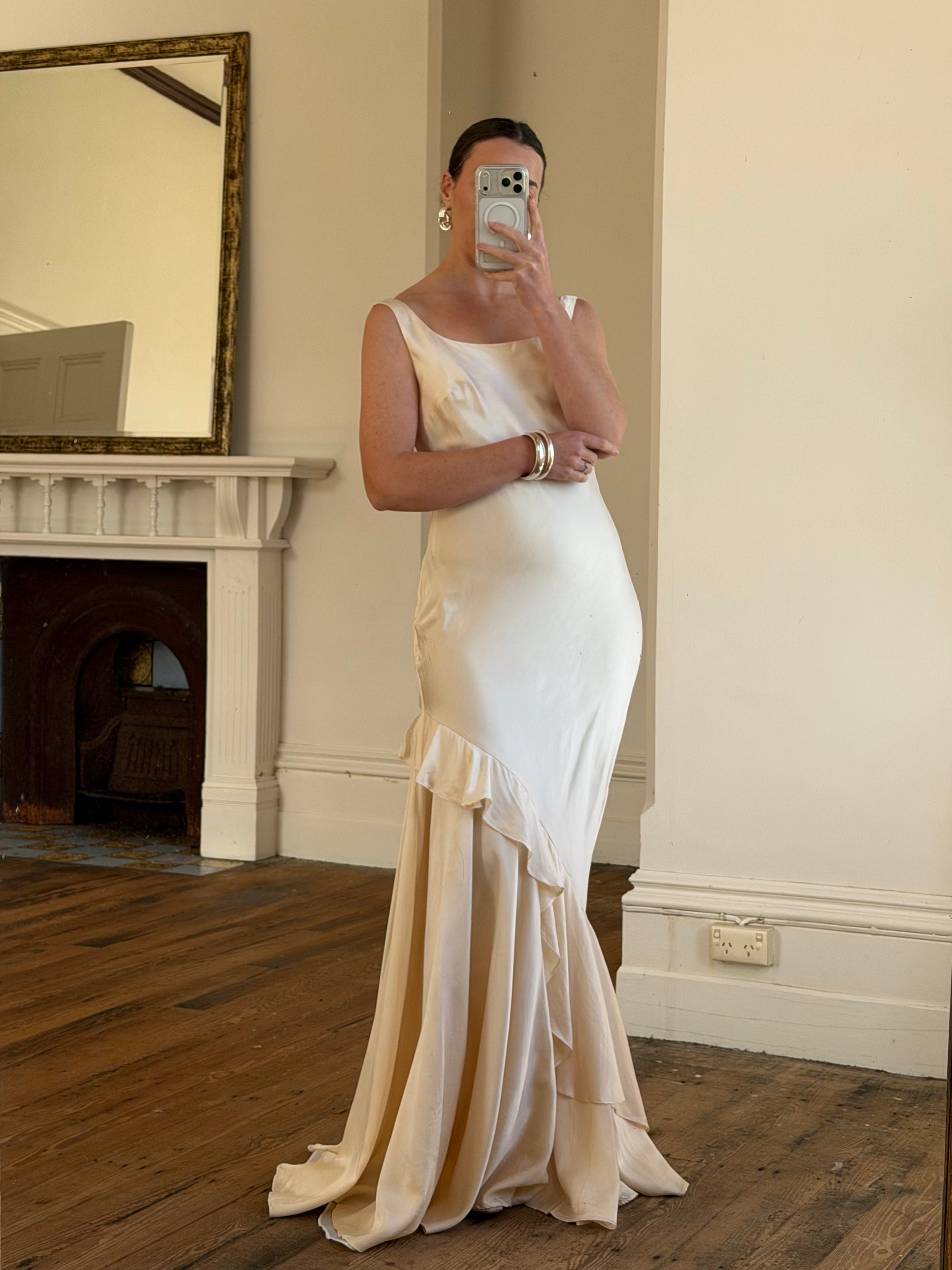 Vintage 90s Italian Pure Silk Slip Ruffle Wedding Gown