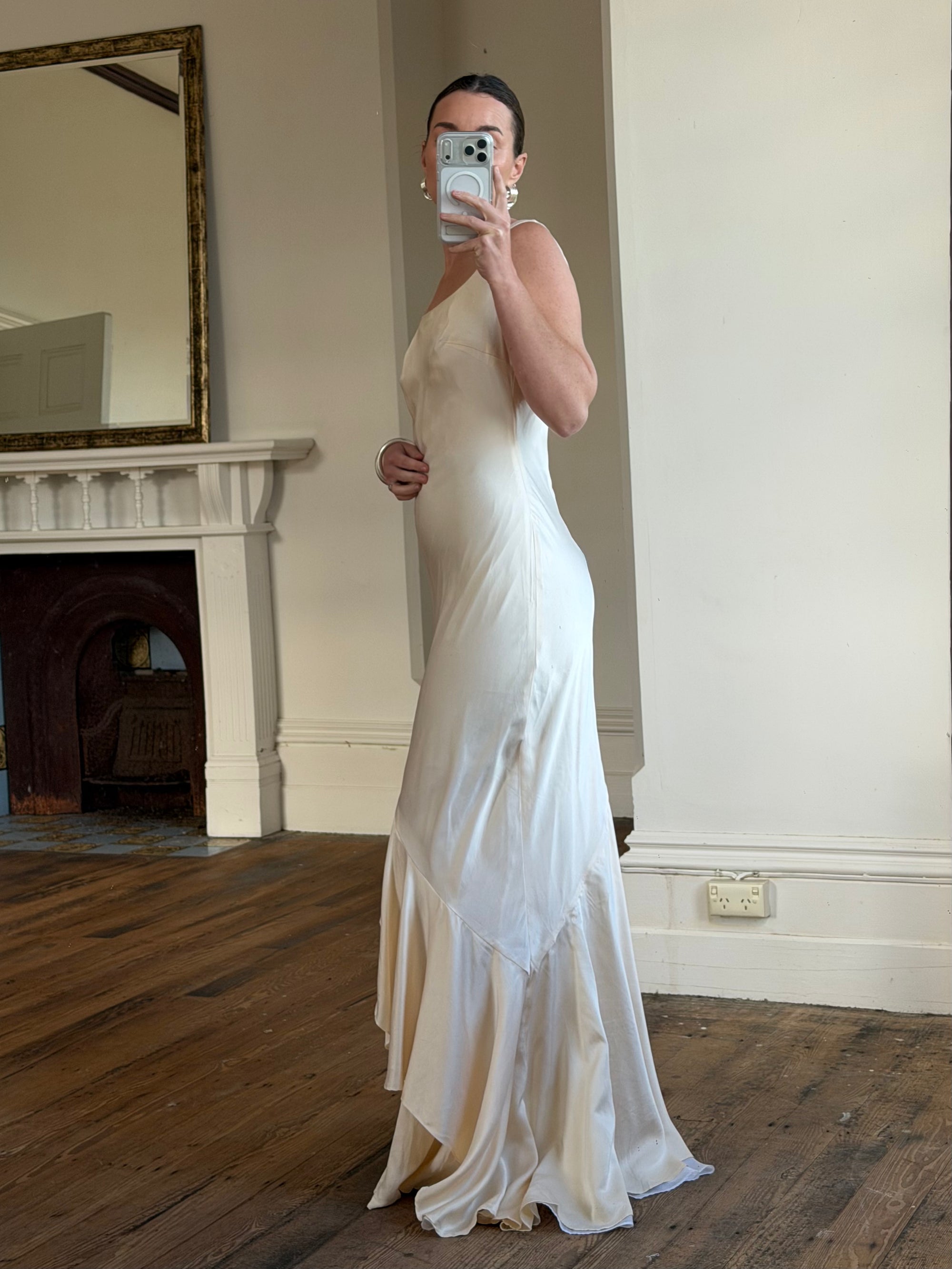 Vintage 90s Italian Pure Silk Slip Ruffle Wedding Gown