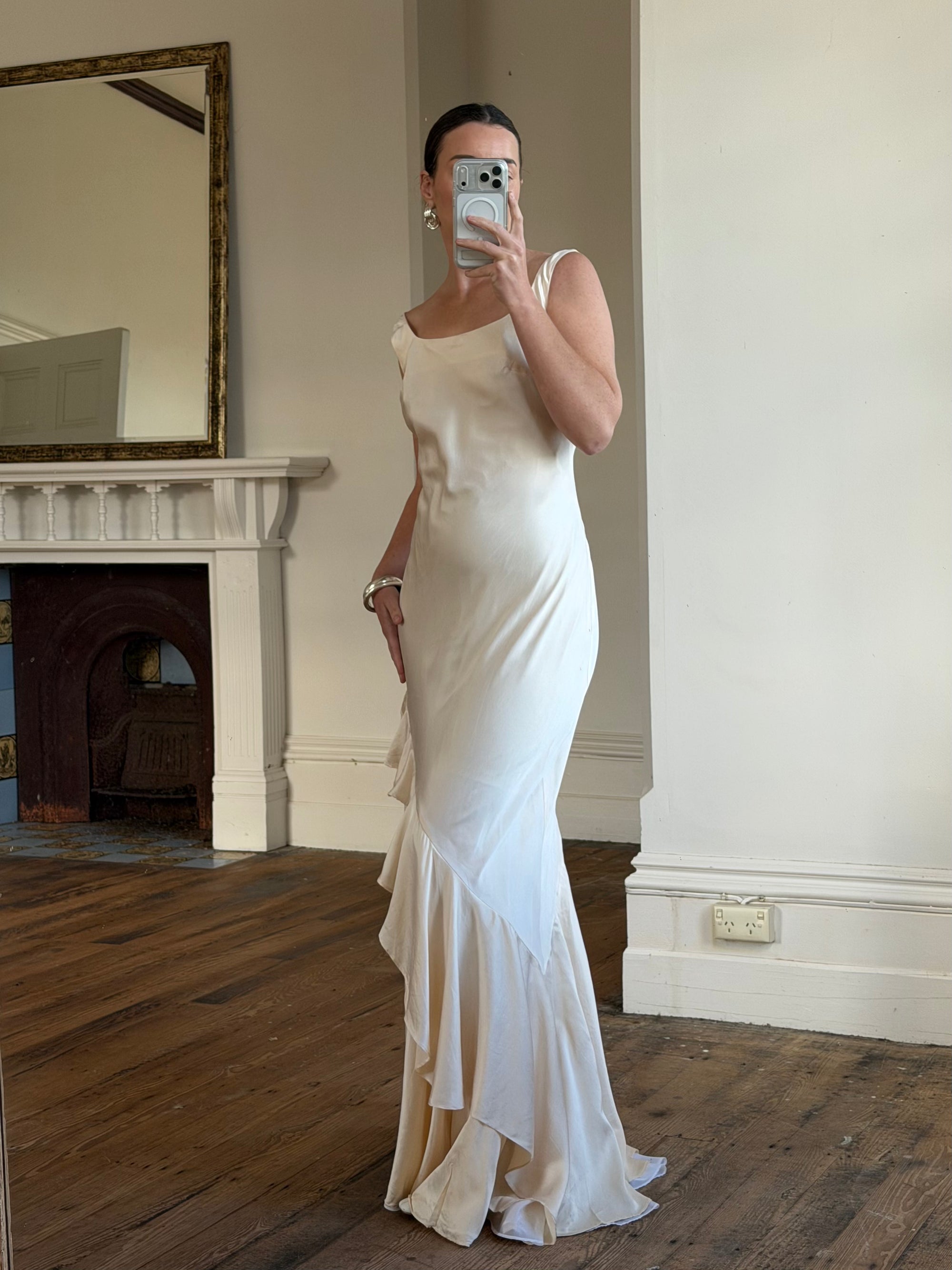 Vintage 90s Italian Pure Silk Slip Ruffle Wedding Gown