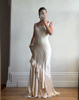 Vintage 90s Italian Pure Silk Slip Ruffle Wedding Gown