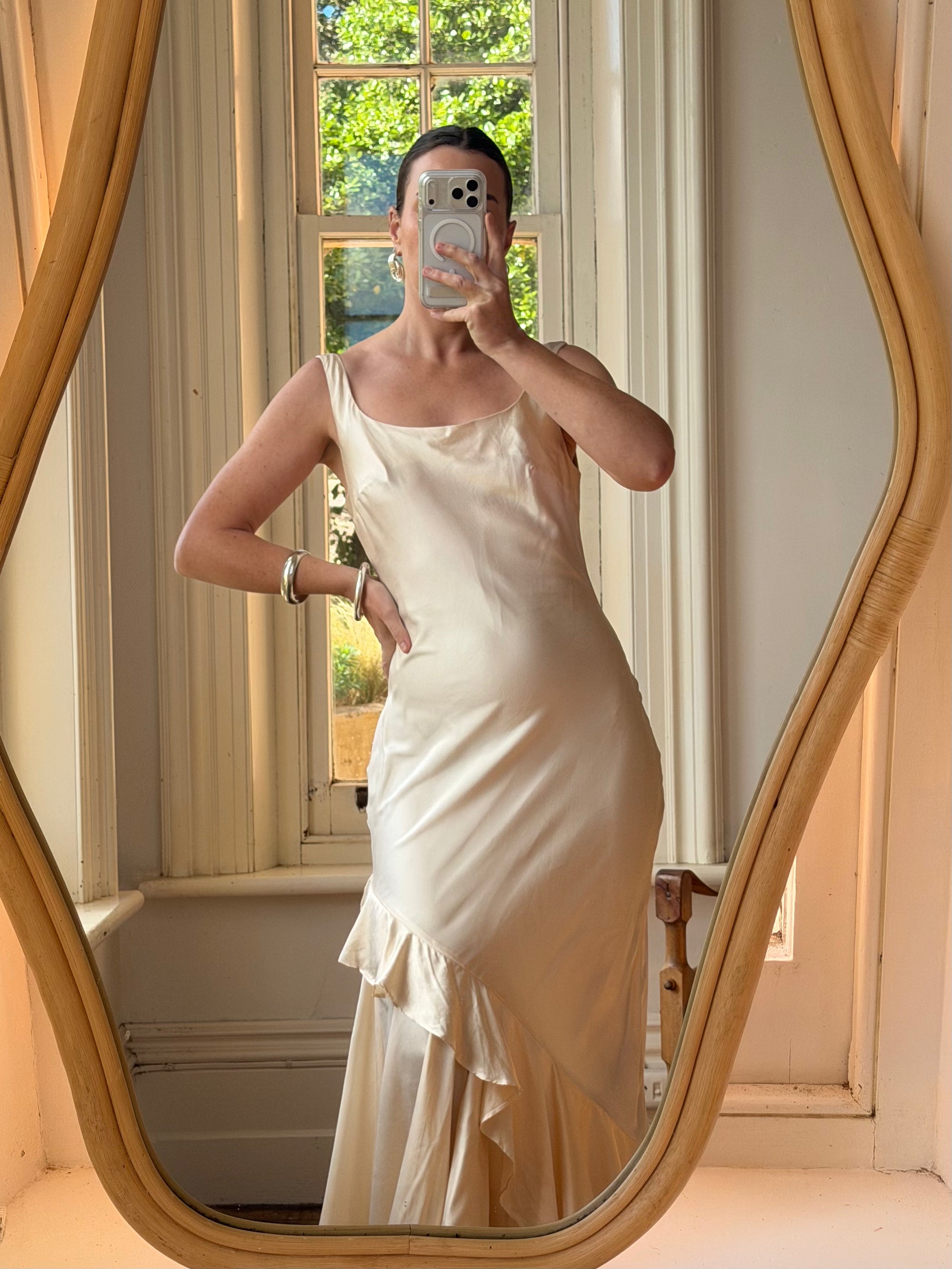 Vintage 90s Italian Pure Silk Slip Ruffle Wedding Gown