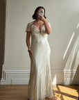 Vintage 90s Silk Jacquard Petite Rose Wedding Dress