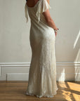 Vintage 90s Silk Jacquard Petite Rose Wedding Dress