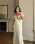 Vintage 90s Silk Jacquard Petite Rose Wedding Dress