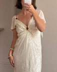 Vintage 90s Silk Jacquard Petite Rose Wedding Dress