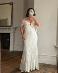 Vintage 90s Silk Jacquard Petite Rose Wedding Dress