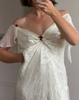 Vintage 90s Silk Jacquard Petite Rose Wedding Dress