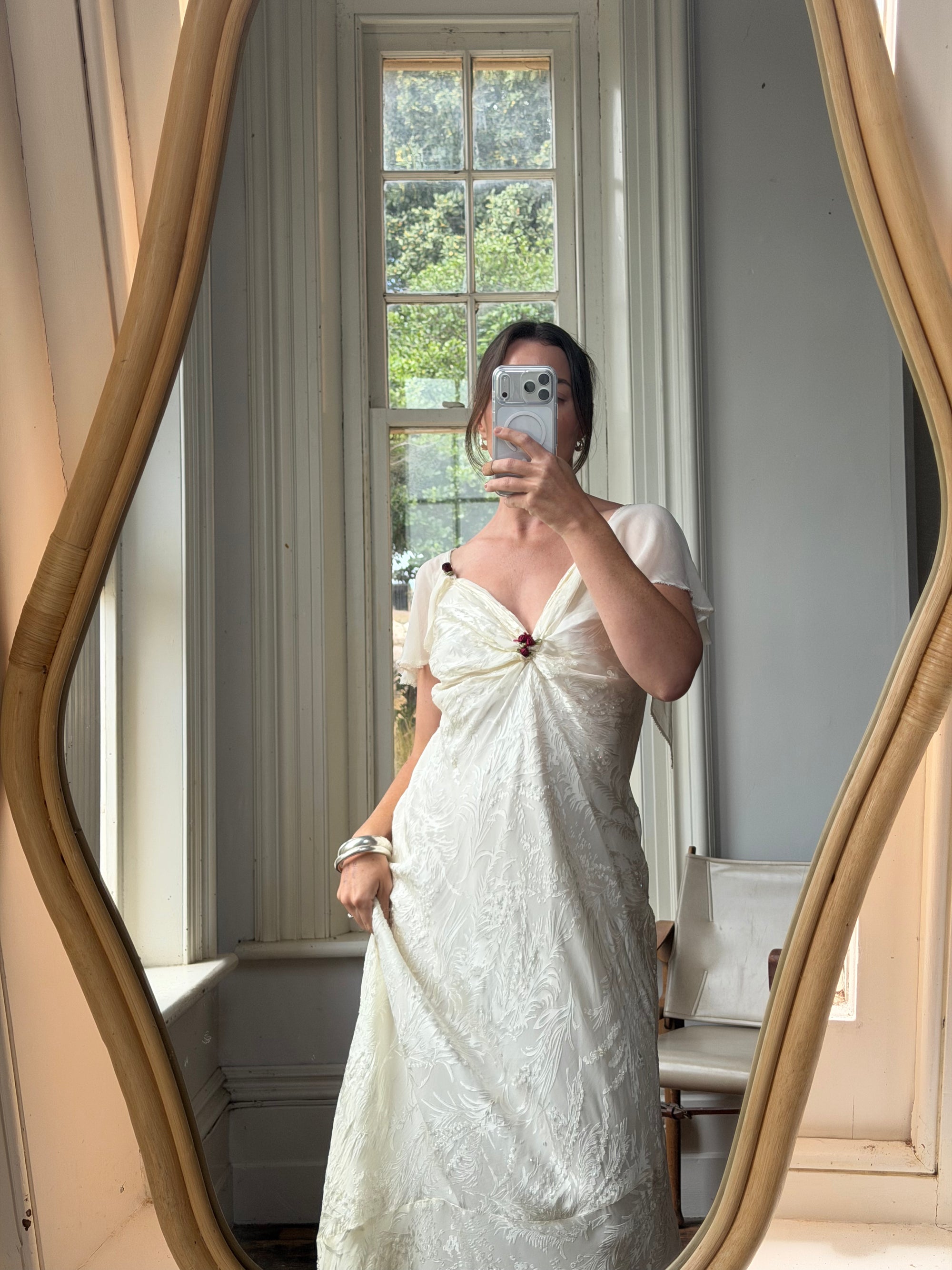Vintage 90s Silk Jacquard Petite Rose Wedding Dress
