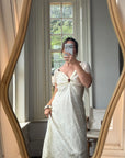 Vintage 90s Silk Jacquard Petite Rose Wedding Dress