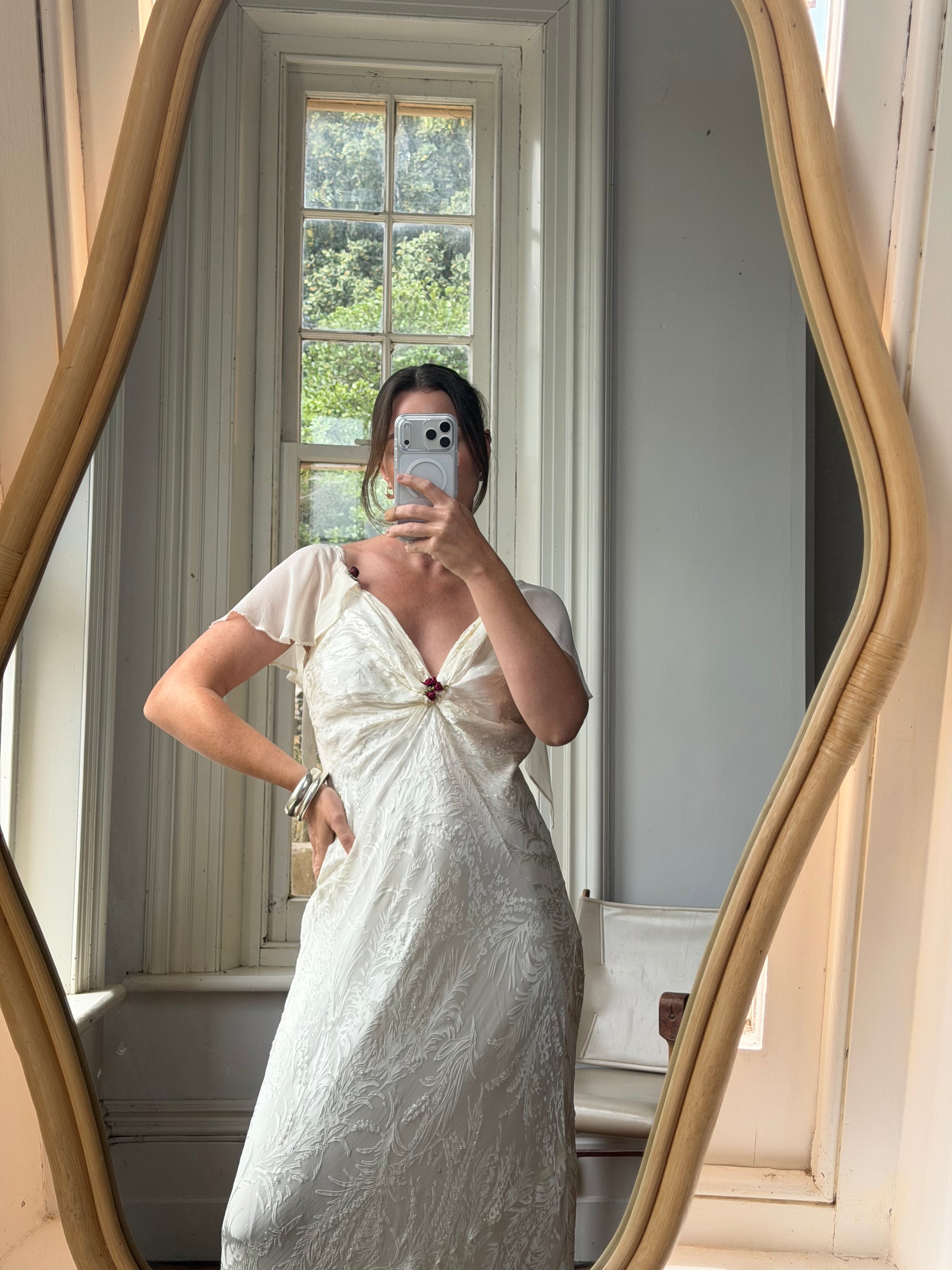 Vintage 90s Silk Jacquard Petite Rose Wedding Dress