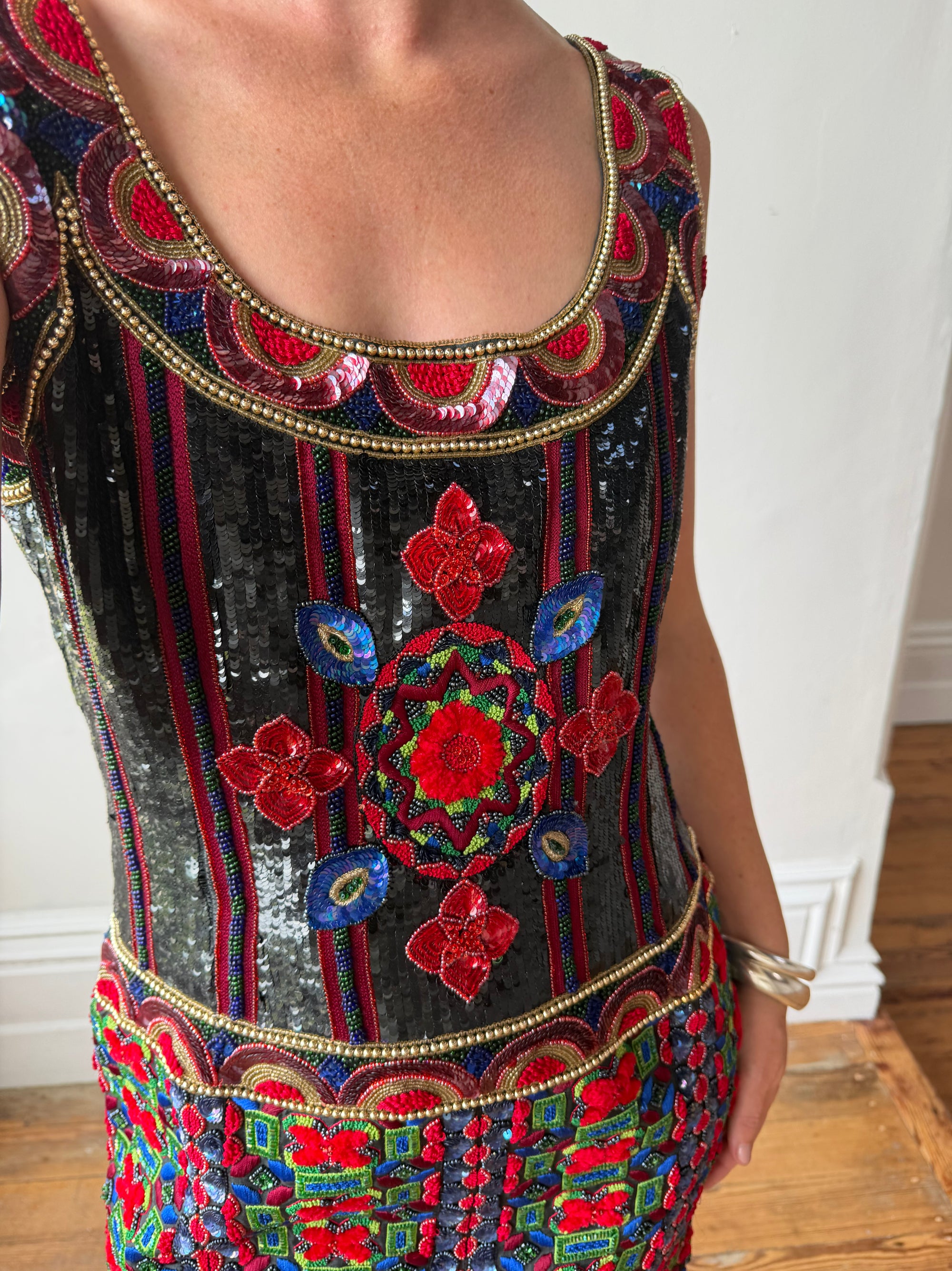 Vintage Rare 90s Escada Couture Pure Silk Embellished Mini
