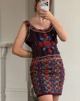 Vintage Rare 90s Escada Couture Pure Silk Embellished Mini