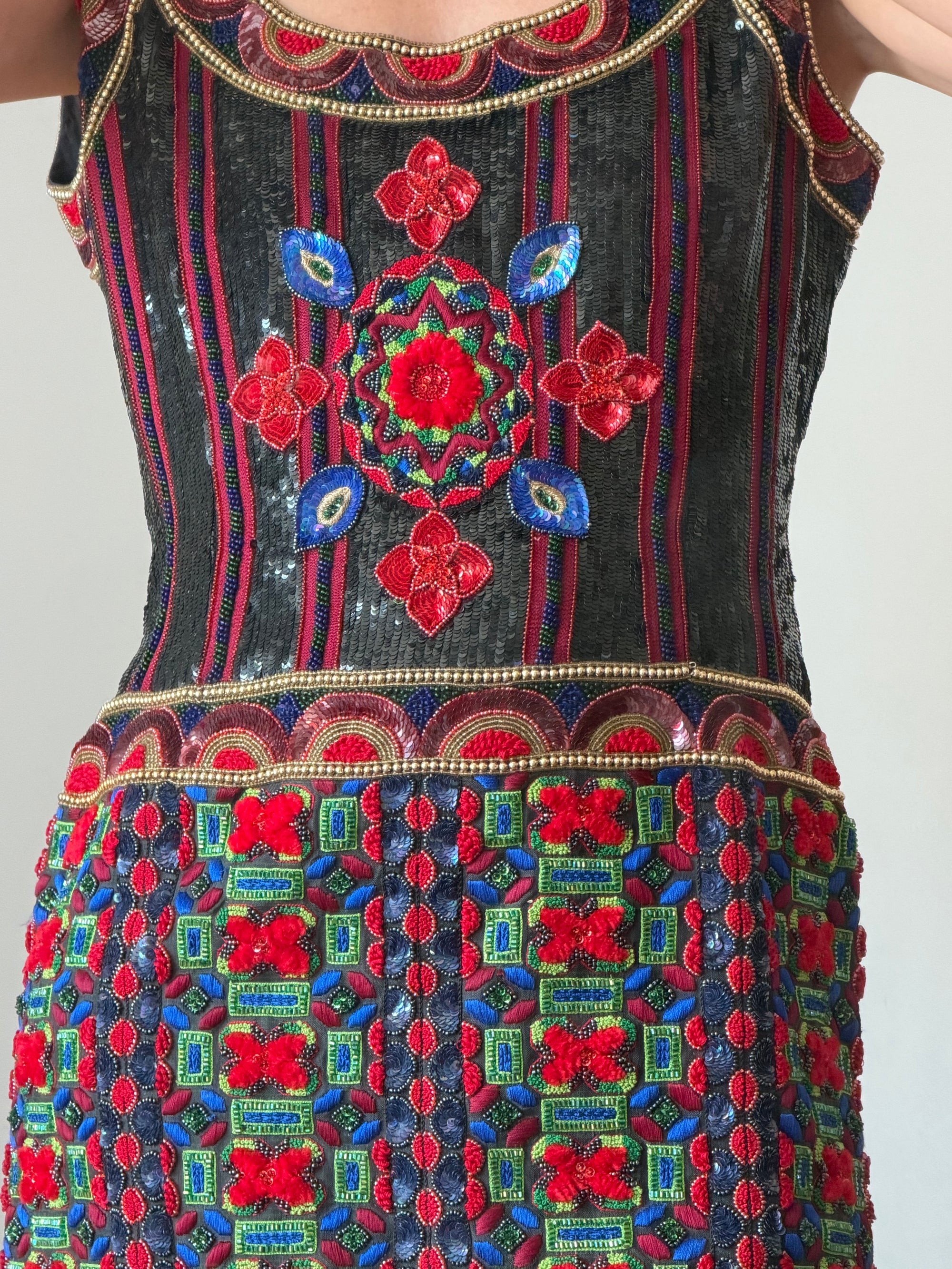 Vintage Rare 90s Escada Couture Pure Silk Embellished Mini