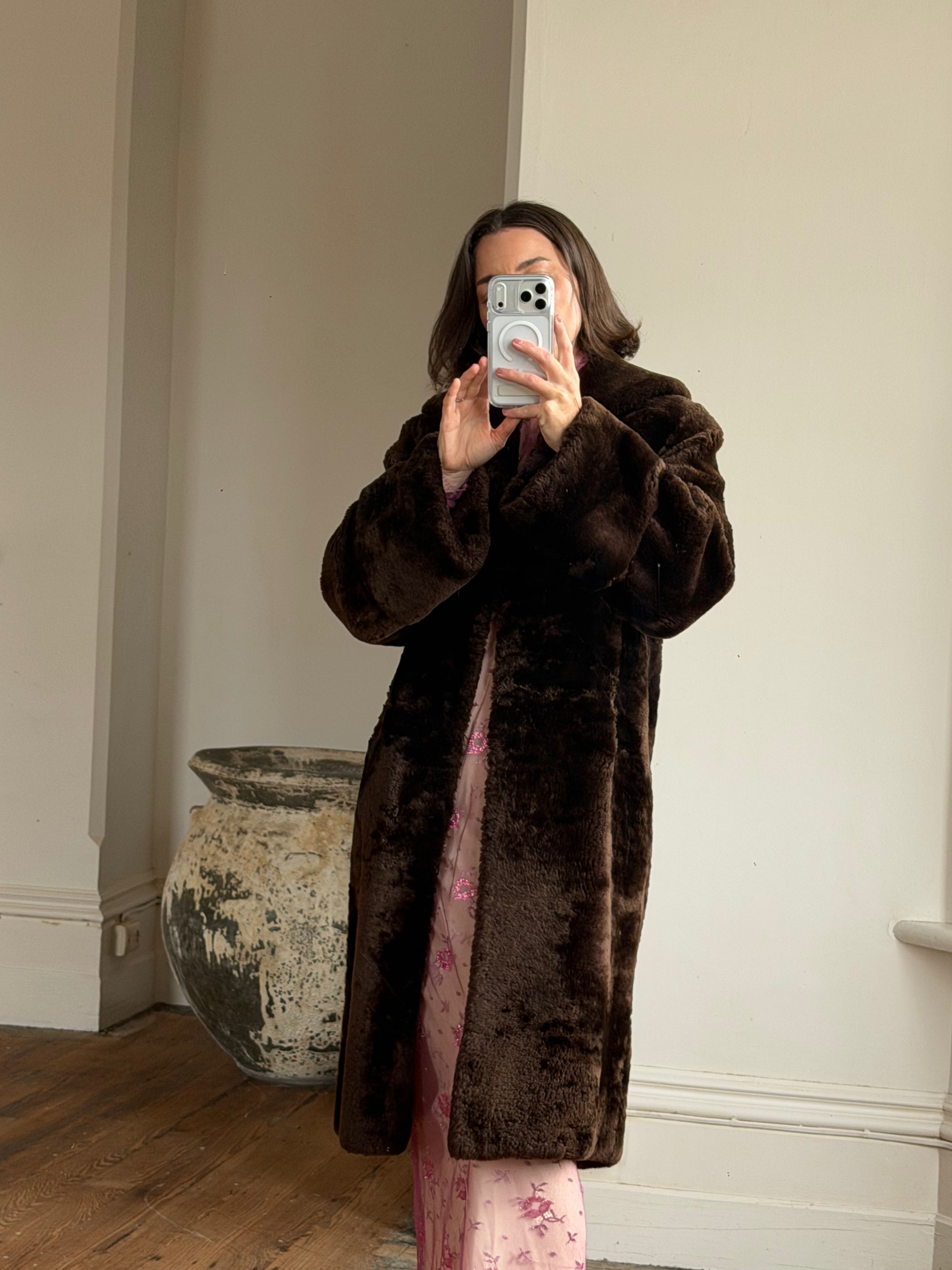 Vintage 70s Chocolate Fur Chunky Coat
