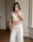 Vintage 90s Italian Sheer Embroidered Tulle 3 Piece Bridal Set