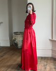 Vintage 90s High Floral Satin Gown Red