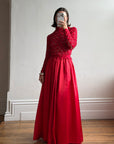 Vintage 90s High Floral Satin Gown Red