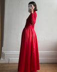 Vintage 90s High Floral Satin Gown Red