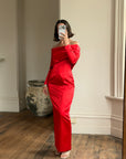 Vintage 90s Satin Off Shoulder Gown Red