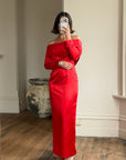 Vintage 90s Satin Off Shoulder Gown Red