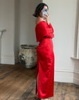 Vintage 90s Satin Off Shoulder Gown Red