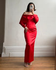 Vintage 90s Satin Off Shoulder Gown Red