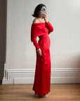 Vintage 90s Satin Off Shoulder Gown Red