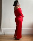 Vintage 90s Satin Off Shoulder Gown Red