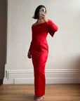 Vintage 90s Satin Off Shoulder Gown Red