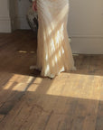 Vintage 90s Embroidered Waist Strapless Wedding Dress Creme