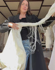 Vintage 90s Italian Silk Satin Beaded Fringe Haute Couture Dress with Train